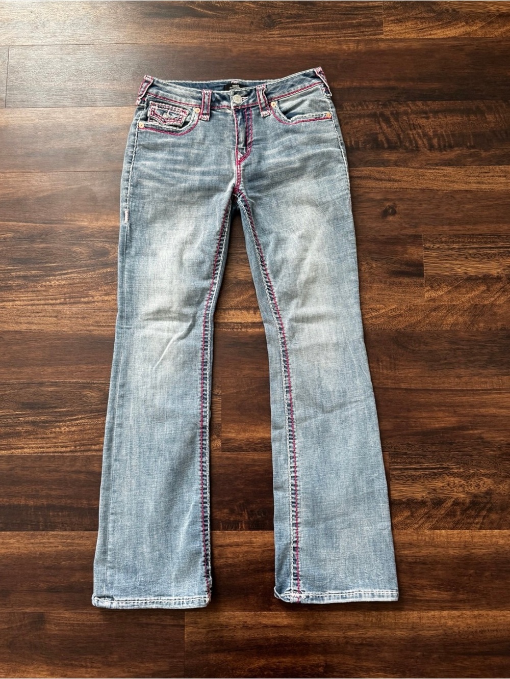 2000s True Religion Pink Stitch Low Rise Bootcut Jeans 💖 - Picture 3 of 8